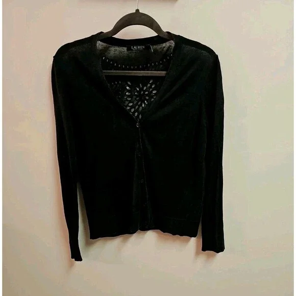 Ralph Lauren Eyelet Back Button Down Light Weight Cardigan SZ M - Picture 2 of 4